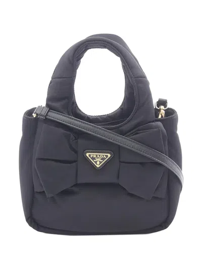 Pre-owned Prada 2013-2026 Padded Re-nylon Bow Satchel In Black