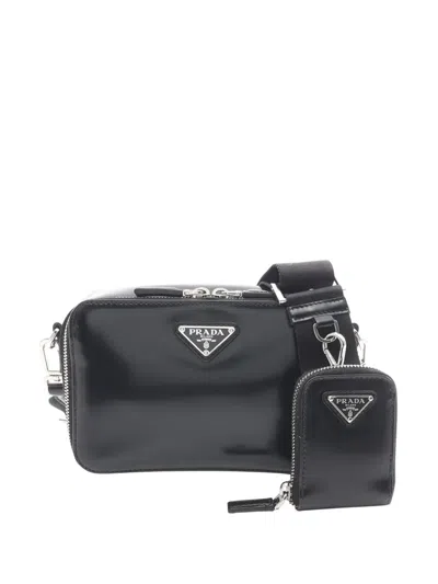 Pre-owned Prada 2013-2026 Patent Leather Brique Crossbody Bag In Black