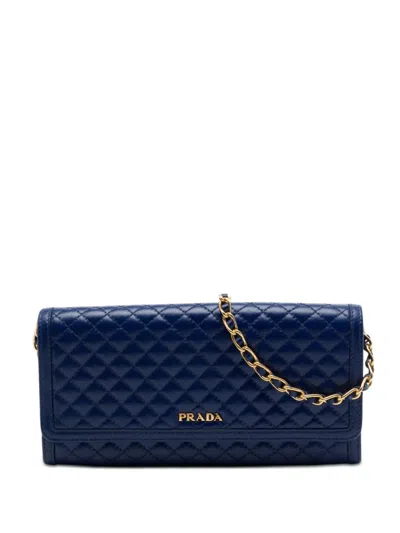 Pre-owned Prada 2013-2026 Quilted Nappa Wallet On Chain Crossbody Bag In Blue