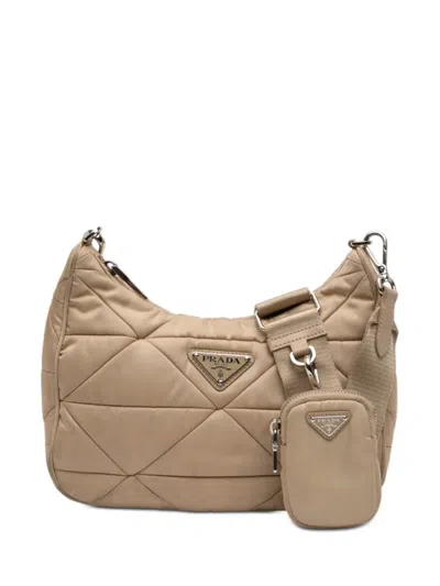 Pre-owned Prada 2013-2026 Quilted Re Nylon Padded Re Edition 2005 Crossbody Bag In Neutral