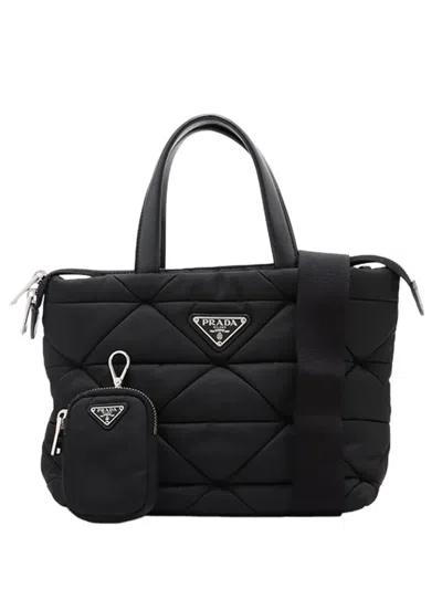 Pre-owned Prada 2013-2026 Quilted Re Nylon Padded Satchel In Black