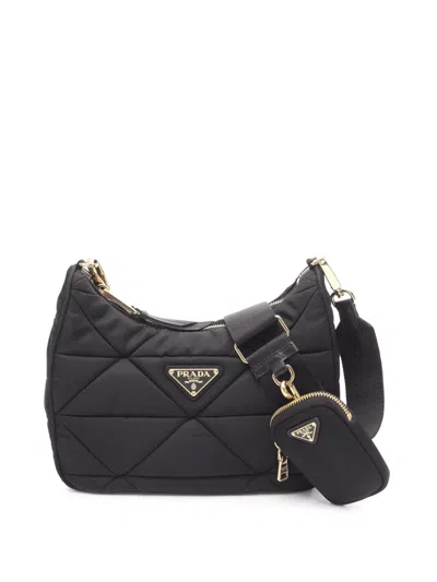 Pre-owned Prada 2013-2026 Quilted Tessuto Crossbody Bag In Black