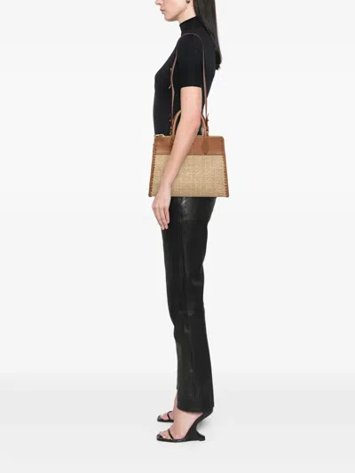 Pre-owned Prada 2013-2026 Raffia And City Calf Whipstitch Paradigme Satchel In Neutrals