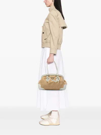 Pre-owned Prada 2013-2026 Raffia Shoulder Bag In White