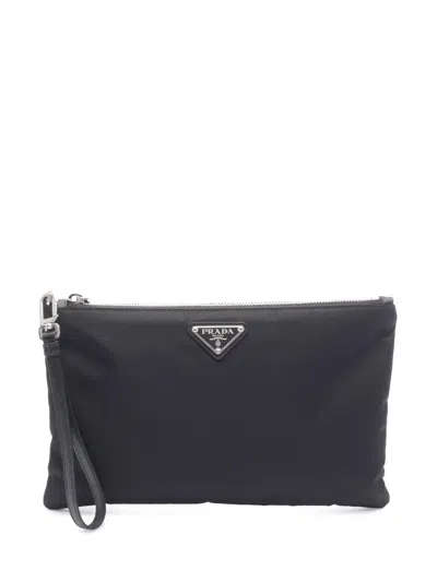 Pre-owned Prada 2013-2026 Re Nylon Wristlet Clutch Bag In Black