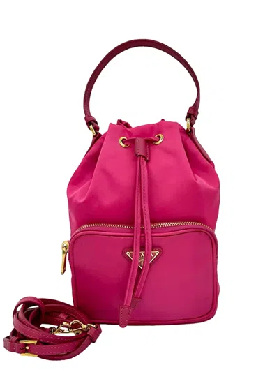 Pre-owned Prada 2013-2026 Re-nylon Duet Bucket Bag In Pink