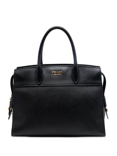 Pre-owned Prada 2013-2026 Saffiano And City Calf Esplanade Satchel In Black
