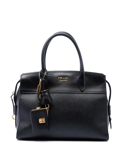 Pre-owned Prada 2013-2026 Saffiano And City Calf Esplanade Satchel In Black