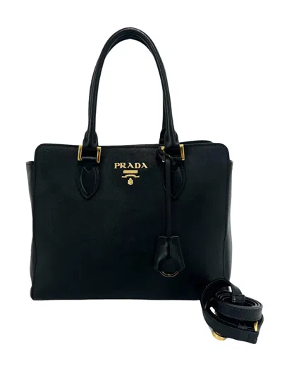 Pre-owned Prada 2013-2026 Saffiano And Soft Calf Satchel In Black