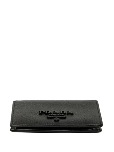 Pre-owned Prada 2013-2026 Saffiano Bifold Compact Wallet Small Wallets In Black