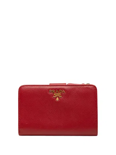 Pre-owned Prada 2013-2026 Saffiano Bifold Compact Wallet Small Wallets In Red