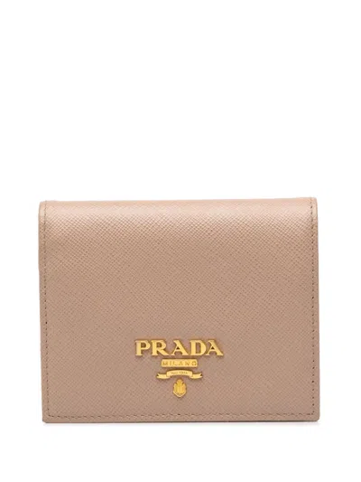 Pre-owned Prada 2013-2026 Saffiano Bifold Wallet Small Wallets In Brown