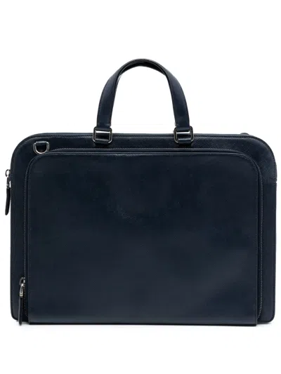 Pre-owned Prada 2013-2026 Saffiano Briefcase Business Bag In Blue