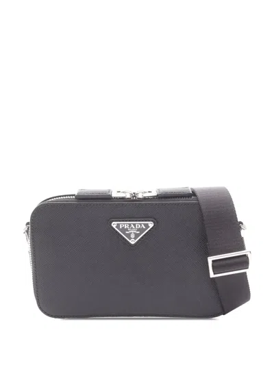 Pre-owned Prada 2013-2026 Saffiano Brique Shoulder Bag In Black
