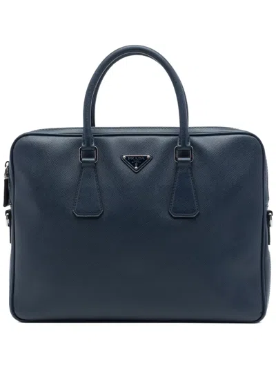Pre-owned Prada 2013-2026 Saffiano Business Bag In Blue