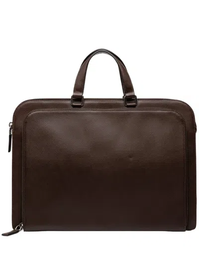 Pre-owned Prada 2013-2026 Saffiano Business Bag In Brown
