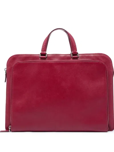 Pre-owned Prada 2013-2026 Saffiano Business Bag In Red