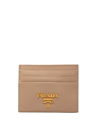 Pre-owned Prada 2013-2026 Saffiano Card Holder In Brown