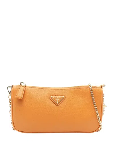 Pre-owned Prada 2013-2026 Saffiano Chain Shoulder Bag In Orange