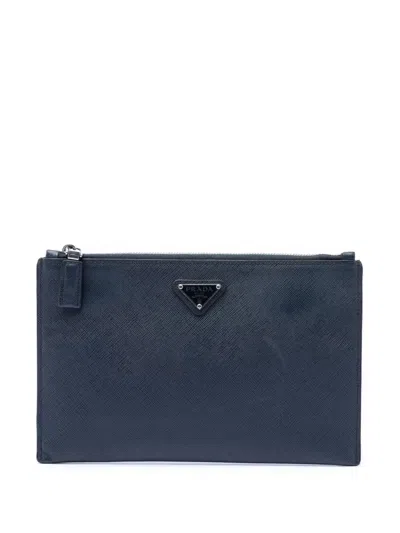 Pre-owned Prada 2013-2026 Saffiano Clutch Bag In Blue