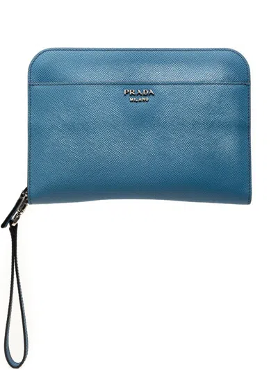 Pre-owned Prada 2013-2026 Saffiano Clutch Bag In Blue