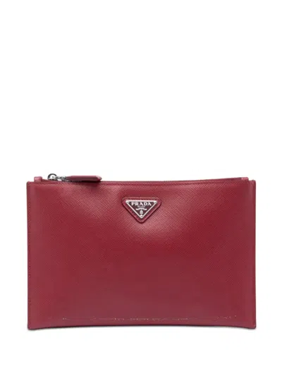 Pre-owned Prada 2013-2026 Saffiano Clutch Bag In Red