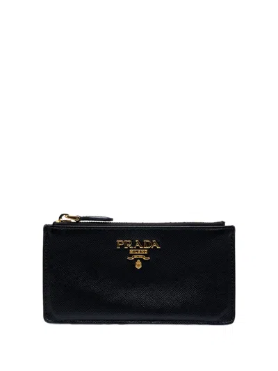 Pre-owned Prada 2013-2026 Saffiano Coin And Card Holder In Black