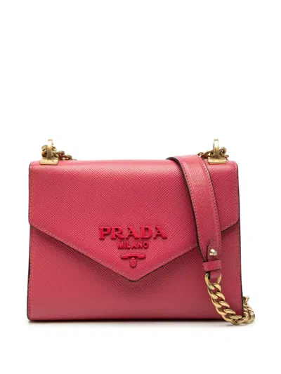 Pre-owned Prada 2013-2026 Saffiano Cuir Monochrome Envelope Crossbody Bag In Pink