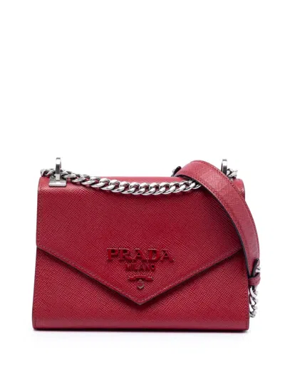 Pre-owned Prada 2013-2026 Saffiano Cuir Monochrome Envelope Crossbody Bag In Red