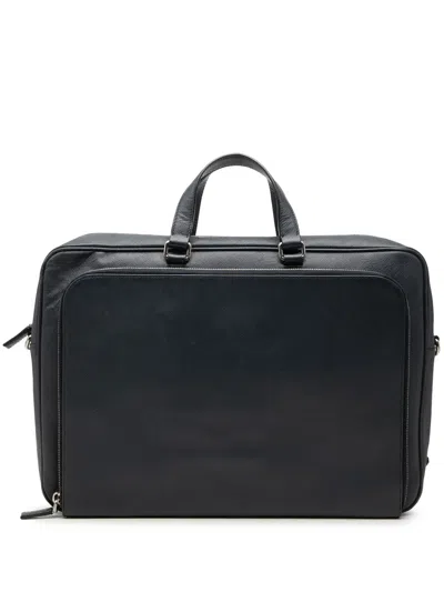 Pre-owned Prada 2013-2026 Saffiano Cuir Travel Front Zip Pocket Briefcase Business Bag In Black