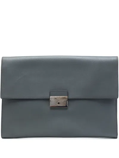 Pre-owned Prada 2013-2026 Saffiano Document Holder Clutch Bag In Grey