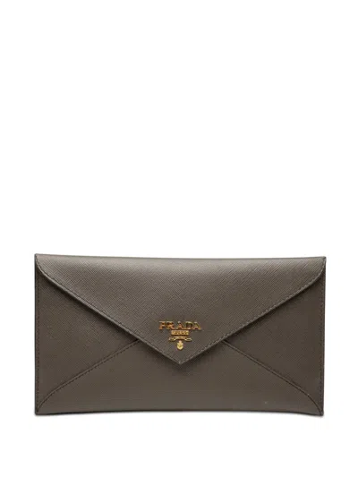 Pre-owned Prada 2013-2026 Saffiano Envelope Clutch Bag In Gray