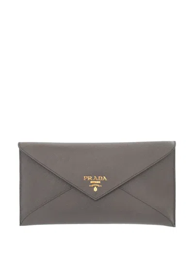 Pre-owned Prada 2013-2026 Saffiano Envelope Clutch Bag In Gray