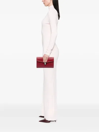 Pre-owned Prada 2013-2026 Saffiano Envelope Pushlock Clutch Bag In Red
