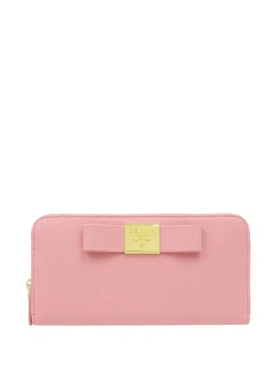 Pre-owned Prada 2013-2026 Saffiano Fiocco Bow Wallet Long Wallets In Pink