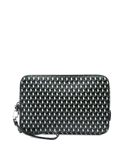 Pre-owned Prada 2013-2026 Saffiano Geometric Portfolio Zip Clutch Bag In Blue