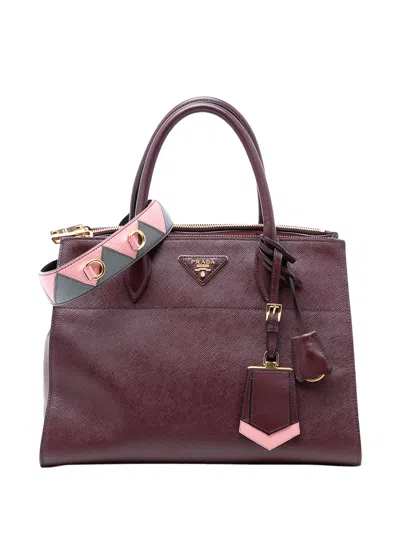Pre-owned Prada 2013-2026 Saffiano Greche Paradigme Bag Satchel In Red