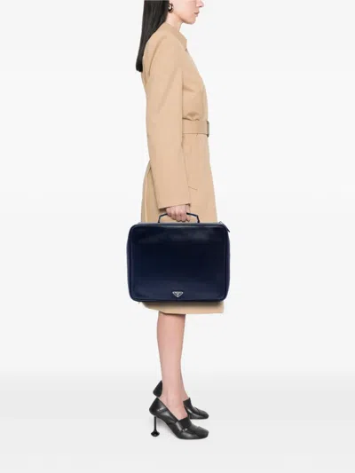Pre-owned Prada 2013-2026 Saffiano Lux Briefcase Business Bag In Blue