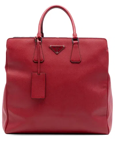 Pre-owned Prada 2013-2026 Saffiano Lux Double Handle Shopping Tote Satchel In Red