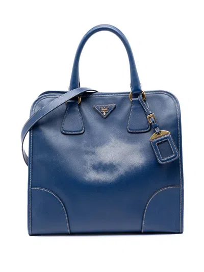 Pre-owned Prada 2013-2026 Saffiano Lux Shopping Tote Satchel In Blue