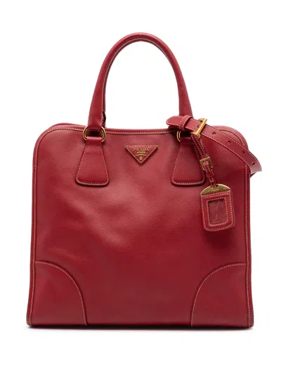 Pre-owned Prada 2013-2026 Saffiano Lux Shopping Tote Satchel In Red