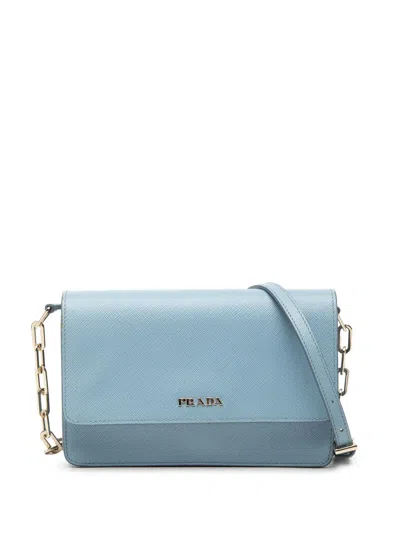 Pre-owned Prada 2013-2026 Saffiano Lux Wallet On Chain Crossbody Bag In Blue