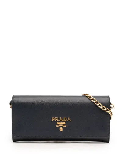 Pre-owned Prada 2013-2026 Saffiano Lux Wallet On Chain Crossbody Bag In Blue