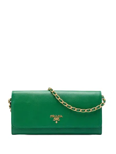 Pre-owned Prada 2013-2026 Saffiano Lux Wallet On Chain Crossbody Bag In Green