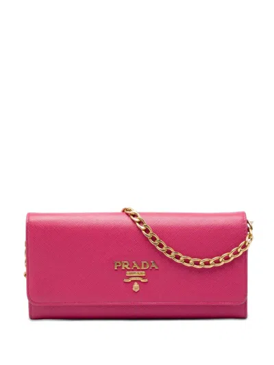 Pre-owned Prada 2013-2026 Saffiano Lux Wallet On Chain Crossbody Bag In Pink