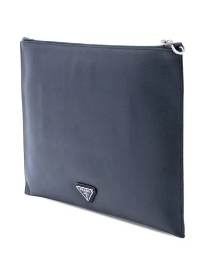 Pre-owned Prada 2013-2026 Saffiano Monkey Robot Clutch Bag In Blue