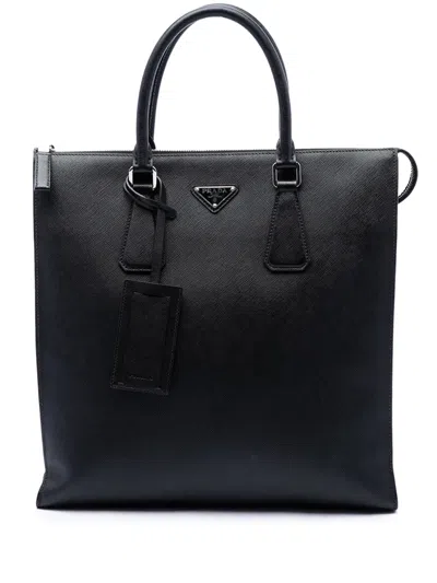 Pre-owned Prada 2013-2026 Saffiano North South Tote Bag In Black