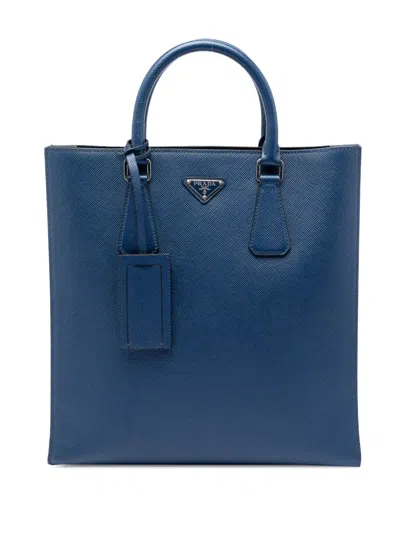 Pre-owned Prada 2013-2026 Saffiano North South Tote Bag In Blue