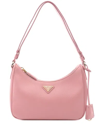 Pre-owned Prada 2013-2026 Saffiano Re Edition Shoulder Bag In Pink