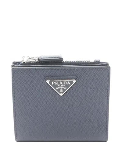 Pre-owned Prada 2013-2026 Saffiano Samll Wallet Small Wallets In Blue